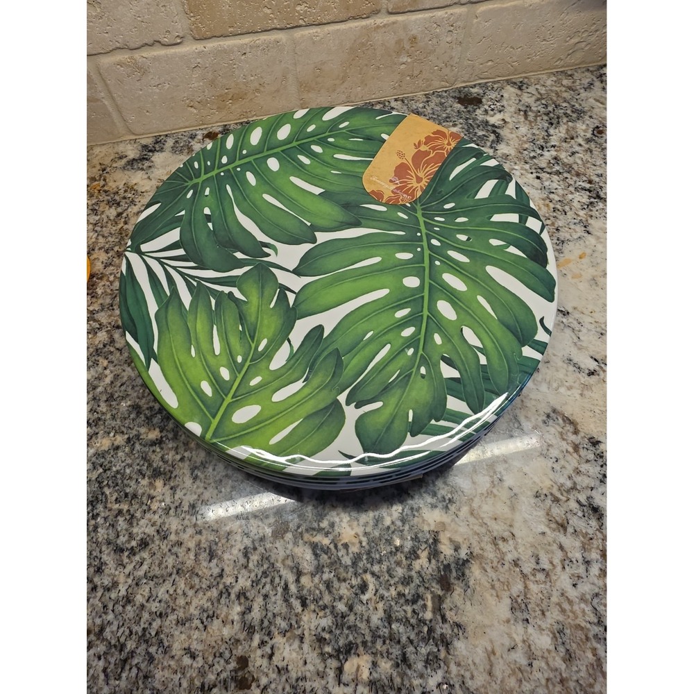 Tommy Bahama Palm Banana Leaf Melamine Plate Set Look Tropical Set 6